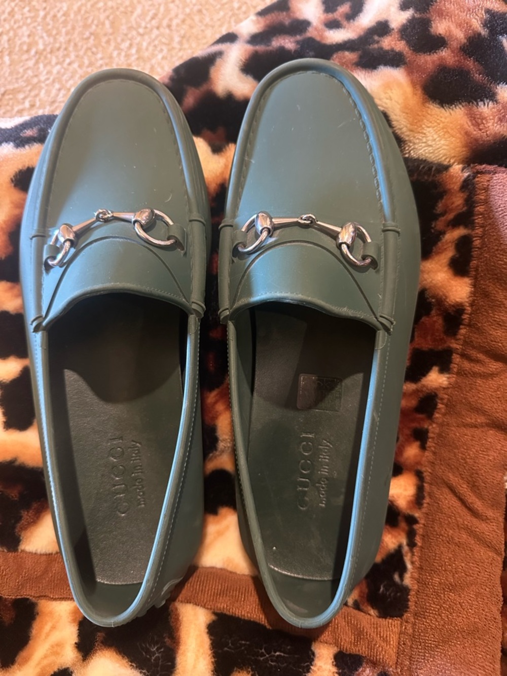Gucci Green Leather Horsebit Slip-On Loafers